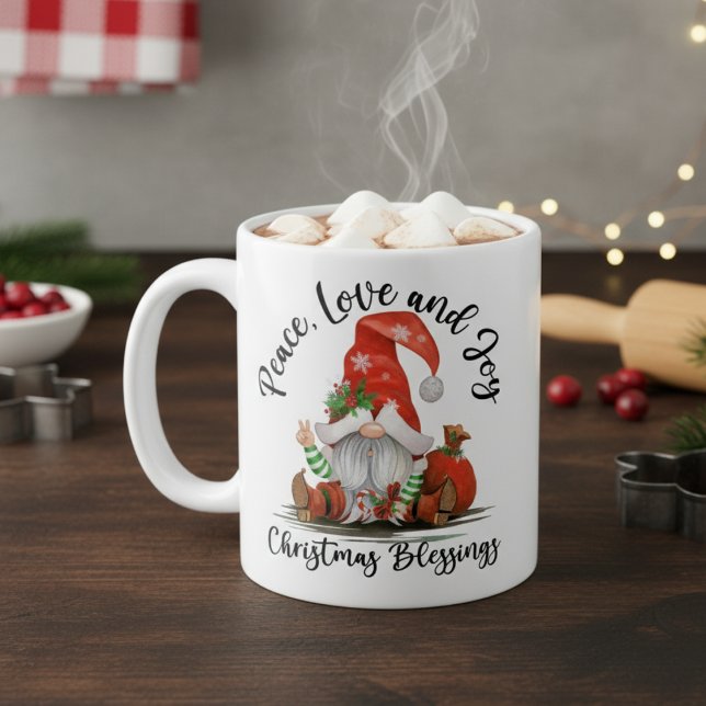 Peace, Love & Joy, Cute Gnome Christmas Blessings Coffee Mug (Peace, Love & Joy, Cute Gnome Christmas Blessings Coffee Mug)