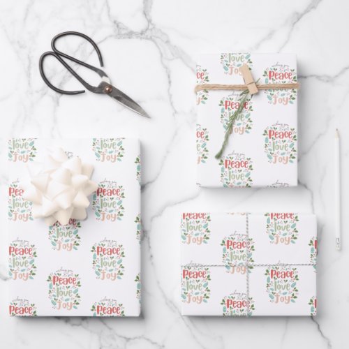 Peace Love Joy Cute Modern Christmas Wrapping Paper Sheets