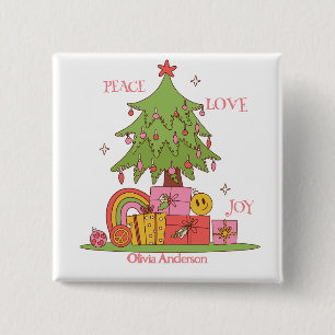 Peace, Love & Joy - Cute Retro Christmas Tree Button