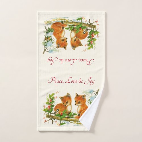 Peace Love  Joy Cute Winter Foxes Hand Towel