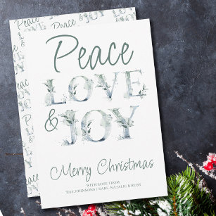 Peace Love & Joy Decorative Typography Christmas Holiday Card