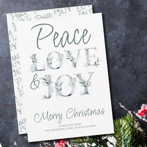 Peace Love  Joy Decorative Typography Christmas Holiday Card