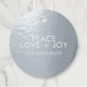 Peace Love Joy Elegant Christmas Circle Silver Foil Favor Tags