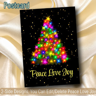 Peace Love Joy Elegant Script Christmas Tree Light Holiday Postcard