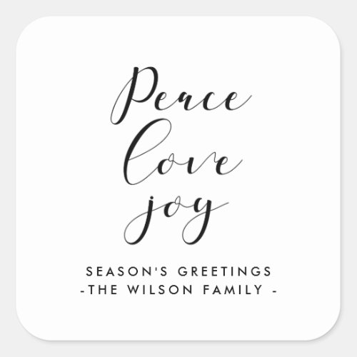 Peace love joy elegant square sticker