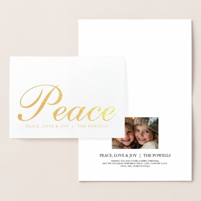 Peace Love Joy Elegant Typography White and Gold Foil Card (Display)