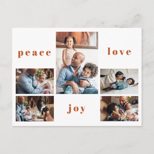 Peace love joy family 5 photo collage holiday postcard