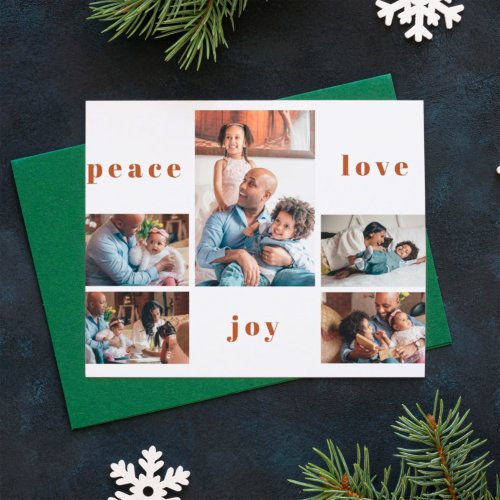 Peace love joy family 5 photo collage holiday postcard