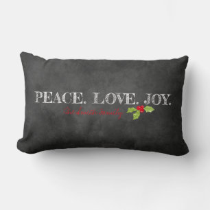 Peace Love Joy FAMILY Holly Chalkboard Holiday Lumbar Pillow