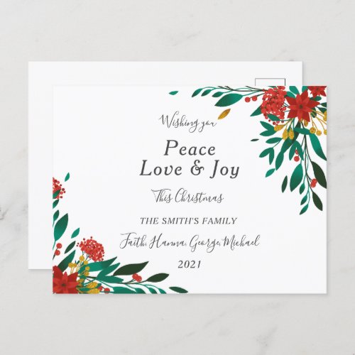 Peace Love Joy Family Merry Christmas Postcard