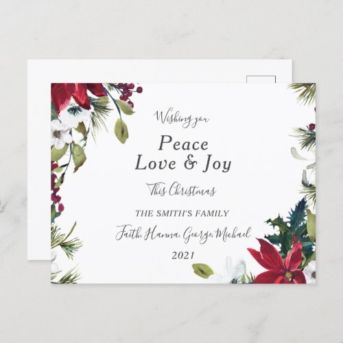 Peace Love Joy Family Merry Christmas Postcard