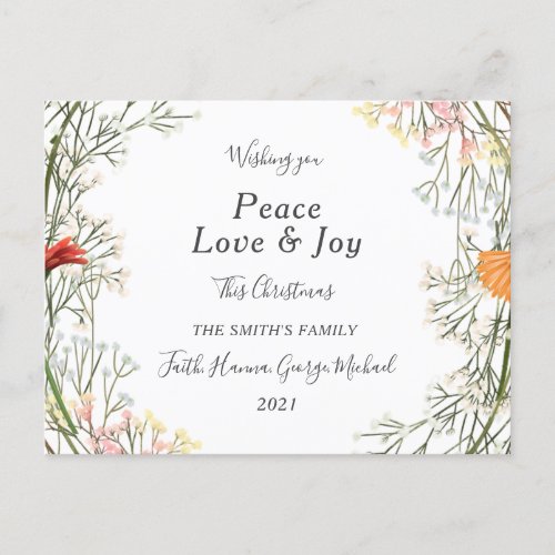 Peace Love Joy Family Merry Christmas Postcard