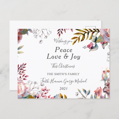 Peace Love Joy Family Merry Christmas Postcard