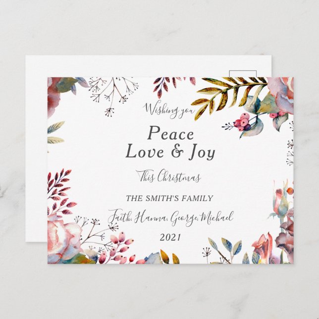 Peace Love Joy Family Merry Christmas Postcard (Front/Back)