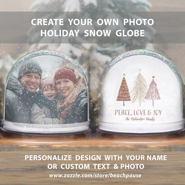 Peace, Love & Joy Family Photo Name Holiday Snow Globe (Peace, Love & Joy Family Photo Name Holiday Snow Globes Front And Back)
