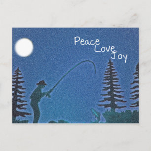 Peace, Love, Joy / Fly Fisherman in Snow Holiday Postcard