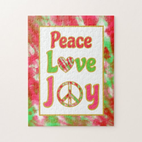 Peace Love Joy Fun Retro Tie Dye Christmas Holiday Jigsaw Puzzle