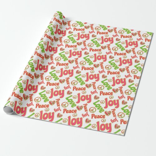 Peace Love Joy Fun Retro Tie Dye Christmas Holiday Wrapping Paper