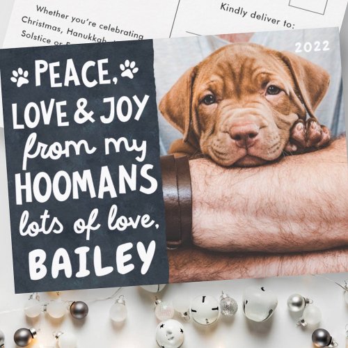 Peace Love  Joy Funny Modern Pet Custom Photo Holiday Postcard