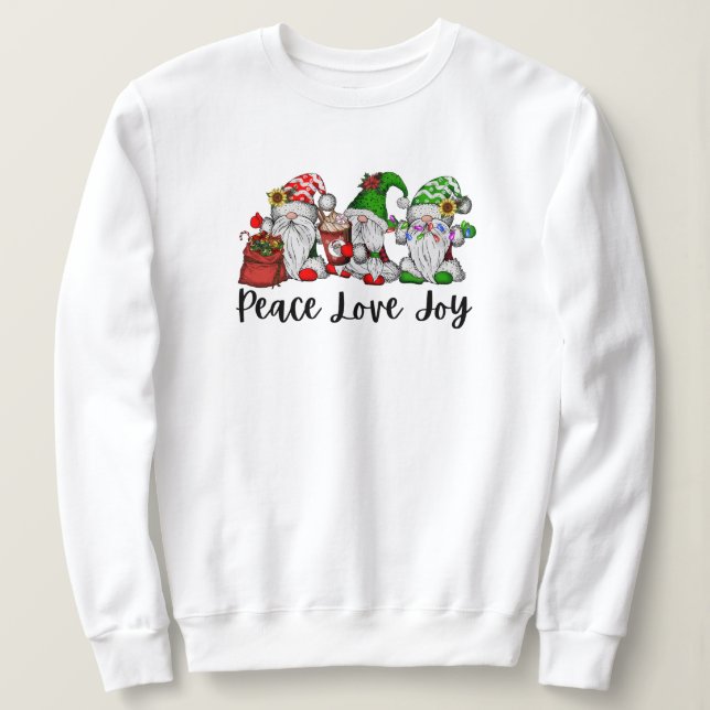 Peace love joy gnomes candy cocoa christmas lights sweatshirt (Design Front)