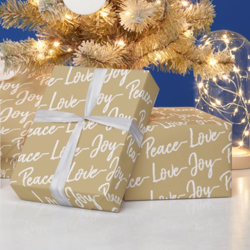 Peace Love Joy  Gold and White Christmas Wrapping Paper