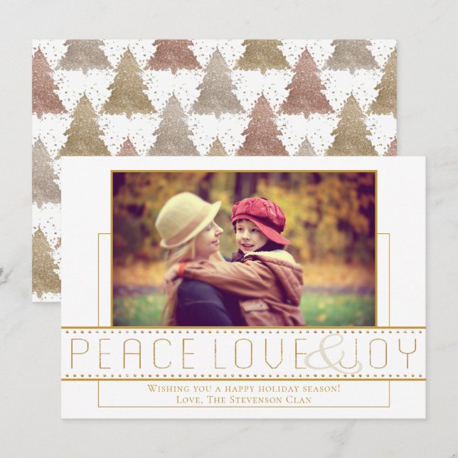 Peace Love Joy | Gold Modern Minimalist Photo Holiday Card (Front/Back)