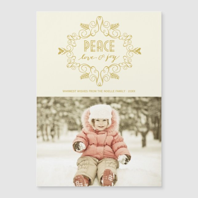 Peace Love Joy Gold Vintage Deco Foliage Photo (Front)