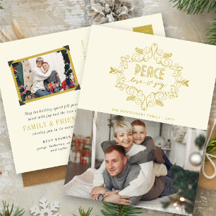 Peace Love Joy Gold Vintage Deco Foliage Photo Holiday Postcard