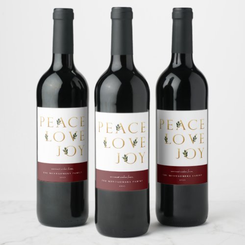 Peace Love Joy Golden Botanical Wine Label