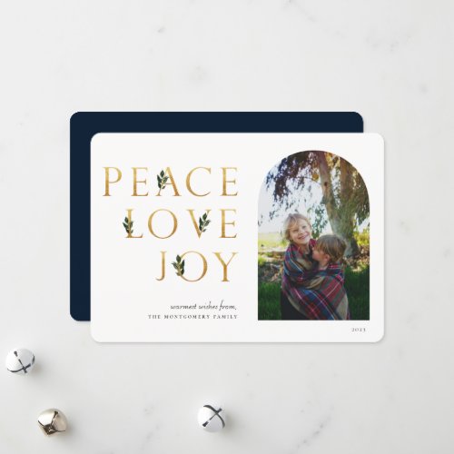 Peace Love Joy Golden Photo Holiday Card