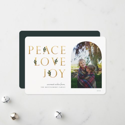 Peace Love Joy Golden Photo Holiday Card