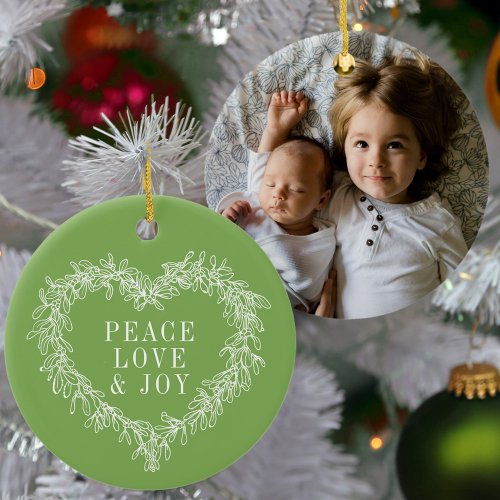 Peace love joy green mistletoe Christmas green Ceramic Ornament