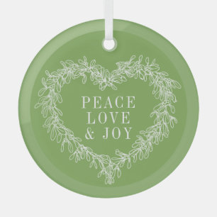 Peace, love joy green mistletoe Christmas green Glass Ornament