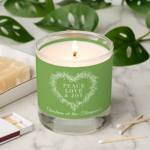 Peace, love joy green mistletoe custom Christmas  Scented Candle