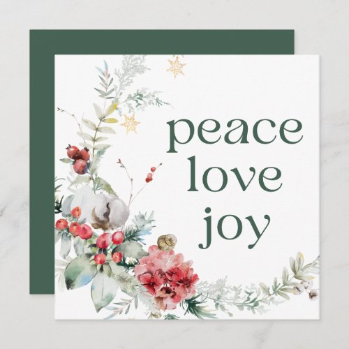 Peace Love Joy Green Square Holiday Card