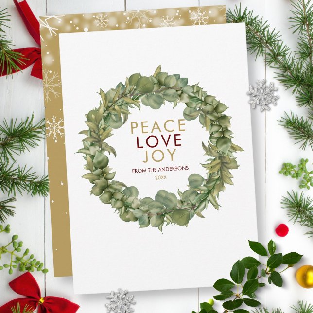 Peace Love Joy Greenery Wreath Christmas Holiday Card (Peace Love Joy Greenery Wreath Christmas Holiday Card)