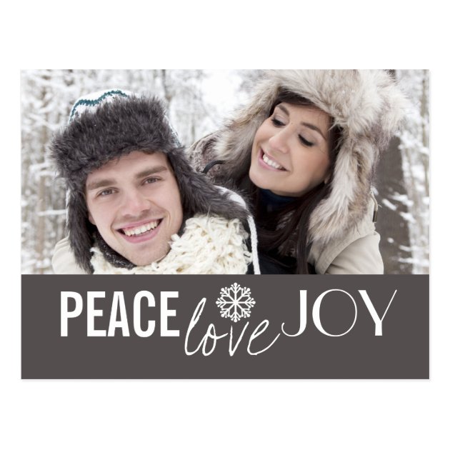 Peace Love Joy Grey Snowflake Holiday Postcards