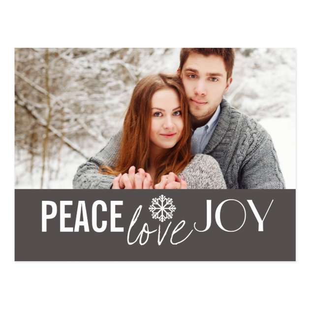Peace Love Joy Grey Snowflake Holiday Postcards