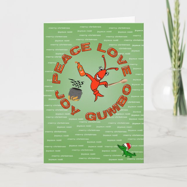 Peace,Love,Joy,GUMBO Louisiana Christmas Holiday Card (Front)