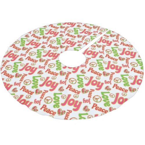 Peace Love Joy Hippie Boho Retro Christmas Holiday Brushed Polyester Tree Skirt