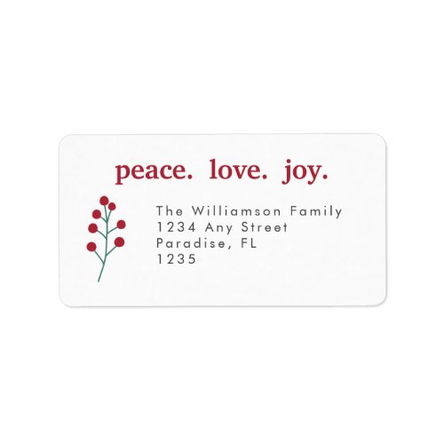 Peace Love Joy Holiday Christmas Holly Berries Label