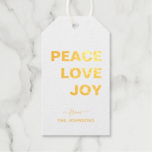 Peace Love Joy Holiday gold foil Gift tags