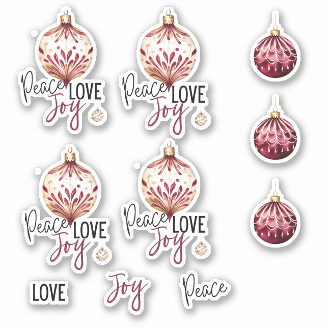 Peace Love Joy Holiday Ornaments and Script Sticker (Front)
