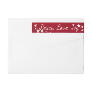 Peace Love Joy Holiday Stars Red and White Wrap Around Label
