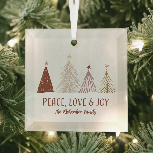 Peace Love & Joy Holidays Christmas Holiday Trees Glass Ornament (Insitu)