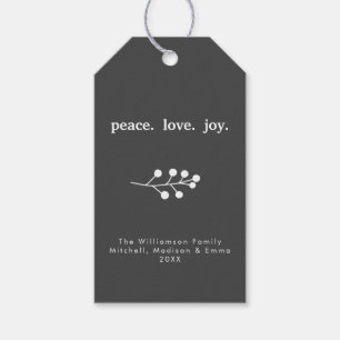 Peace Love Joy Holly Berries Holiday Christmas Gift Tags