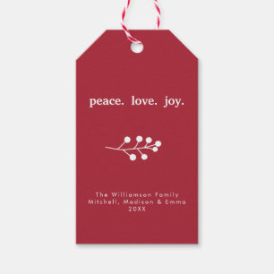 Peace Love Joy Holly Berries Holiday Christmas Red Gift Tags