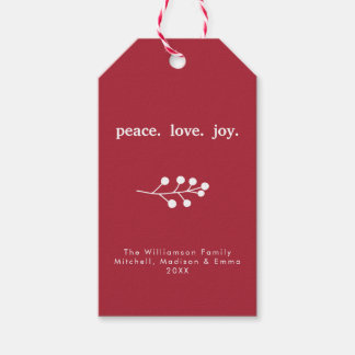 Peace Love Joy Holly Berries Holiday Christmas Red Gift Tags
