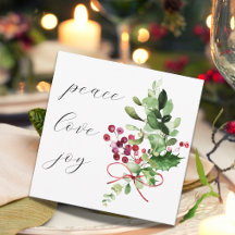 Peace Love Joy Holly Berry Red