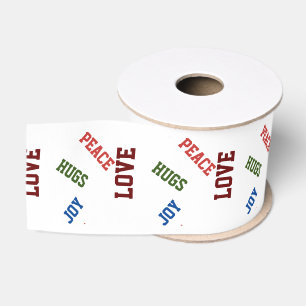 Peace Love Joy Hugs Colorful Modern Christmas Grosgrain Ribbon